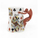 A Bavarian playing card mug with devil handle, circa 1930/40's