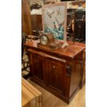 A Victorian mahogany chiffonier, single drawer above two doors, width 107cm, height 92cm, depth