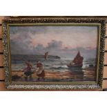 English School (late19th Century) Landing the Catch oil on canvas, signed lower left, reframed