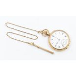 A Waltham gold plated open faced pocket watch, white enamel dial with Roman numeral markers,