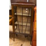 A petite 1930s mahogany china cabinet with two internal shelves