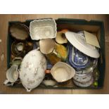 A collection of early to mid 20th Century pottery including Spode, blue and whites, Staffordshire