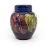 A Moorcroft pottery Hibiscus blue ground ginger jar  good order