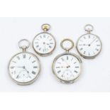 Two large sterling silver cased pocket watches and two Continental silver cased pocket watches,