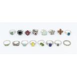 A collection of fifteen Gems TV silver and gemstone rings to include a chrome diopside two stone