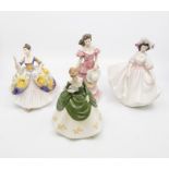 Four Royal Doulton lady figures including Soiree, Christine, Amy and Sunday Best, no certificates