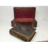 19th century rose mahogany Writing Box with brass strapping, as well as a 19th century family Bible