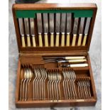A Mappin & Webb A1 Princess plate Old English pattern six piece canteen of cutlery, fitted oak