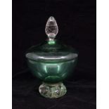 A mid 20th Century lidded green and clear bubble glass dish