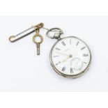 A late 19th Century London silver pocket watch, made for WH Jolly, Mansfield, white enamelled