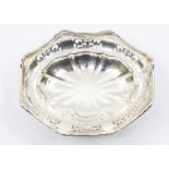 A George VI silver pierced shaped oval bon bon dish, on four scroll feet, hallmarked by Henry