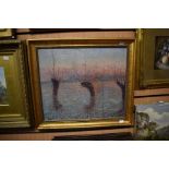 ***WITHDRAWN*** An oil painting of a sunset landscape, signed PR.DE ROOVER, 42 x 48cm