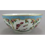 A late eighteenth century hand-painted Worcester porcelain fluted bowl, c. 1770. It is decorated