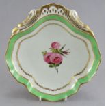 A late eighteenth century porcelain Derby hand-painted floral pattern handled dessert dish,  c.