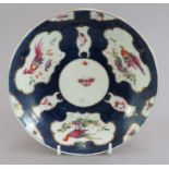 A late eighteenth century porcelain Worcester large saucer dish decorated with bids and insects,  c.