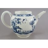 A late eighteenth century hand-painted blue and white Lowestoft globular teapot (no cover), c. 1780.