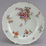 A mid eighteenth century porcelain Chelsea red anchor mark hand-painted floral plate,  c. 1752-58.