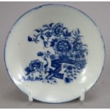 A late eighteenth century Caughley-Coalport blue and white transfer-printed saucer, c. 1770-99. It