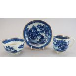 A late eighteenth century porcelain Worcester blue and white transfer-printed trio in the Tempe