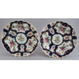 A pair of late eighteenth century porcelain Worcester Blue Scale pattern dessert plates,  c. 1770-