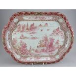 A mid to late eighteenth century Chinese hand-painted pink and white large shaped tray with