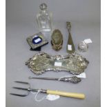 A facetted glass flask and cover, London 1904, another slender tapering example with plain silver