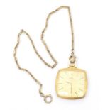 Fob Watch Marked Omega De Ville on 9ct Gold Chain 32cm Length.