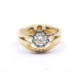 A yellow gold single stone diamond ring, gypsy star set round brilliant of approx 0.65 ct, in open