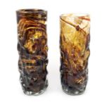 2 Mdina bark effect vases in a red/brown tortoishell colourway. Heights approx 20cm and 21.5cm.