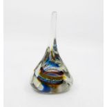 ***RE-OFFER JAN A/C £20-£30*** A long necked studio glass paperweight swirls of amber, blue,