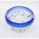 ***RE-OFFER JAN A/C £30-£40*** Art glass bowl clear foot leading to blue rim. Diameter approx