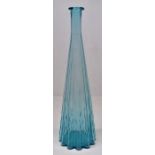 Studio glass: A large blue glass vase with fluted body. Height approx 48.5cm. No signs of damage.