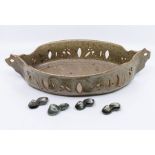 ***RE-OFFER JAN A/C £20-£30*** A Studio Pottery boat shaped bowl, scrolling handles, with openwork