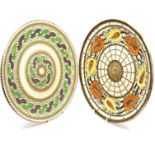 Charlotte Rhead for Crown Ducal 2 wall plaques with geometric patterns. Diameter approx 31.5cm.