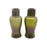 A pair of iridescent Kralik Art Nouveau glass vases with metal work