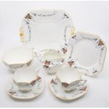 A Shelley tea set for six, cups, saucers, side plates, sandwich plate, milk and sugar bowl