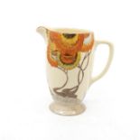 Clarice Cliff: A Clarice Cliff Rhodanthe pattern jug. Height approx 15.5cm. Marks to the base.