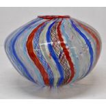 A large Venetian Latticino bowl with ribbon twist decoration in blue, green, red and white. Diameter