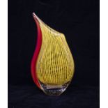 A Rosenthal 'Dewdrop' blown glass vase in yellow and red on clear glass. Height approx 24.5cm.