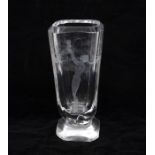 An Art Deco signed to base clear glass vase with etched mother and child design