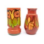 ***AWAY*** Poole Pottery: 2 Poole Pottery Delphis vases on red ground shape mark no 84. Heights