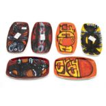 Poole Pottery: 8 Poole Pottery Delphis rectangular dishes on red, orange or yellow ground, shape