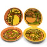 Poole Pottery: 4 Poole Pottery Delphis plates on orange or yellow ground, shape marks 3. Diameter