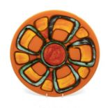 ***AWAY*** Poole Pottery: A Poole Pottery Delphis charger on orange ground, shape mark no 5.