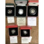 Royal Mint Silver Proof Piedfort Coins in Original Case with Certificate, includes 1990  5 pence,