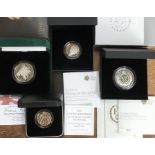 Royal Mint Silver Proof Piedfort Coins and Silver Proof Coins in Original Cases with Certificate.