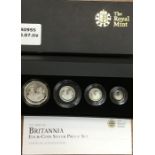 Royal Mint 2009 Britannia Four-Coin Silver Proof Set in Original Case with Certificate.