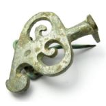 Roman trumpet style plate brooch, tinned on the front face. 40mm x 28mm, 14.4g.