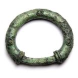 Celtic Terret Ring.  Circa, 100 BC-100 AD. Copper-alloy, 33.36 g, 51.21 mm. Decorated with three