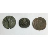 Three Charles I Farthings with original tickets.